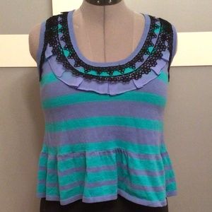 New Nanette Lepore Lace Trimmed Striped Cropped Tank Top Sz M